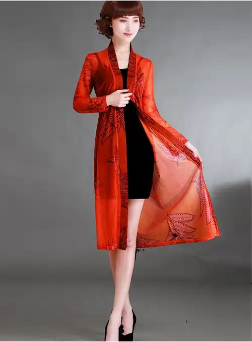 网纱开衫女外披薄款夏季2018新款外套长款宽松防晒衣沙滩度假外搭