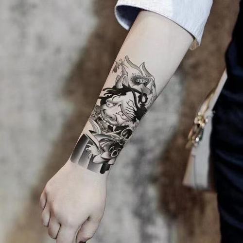 恋依小铺般若纹身贴男小手臂腿部黑色暗黑手臂半臂花臂防水刺青贴q1半