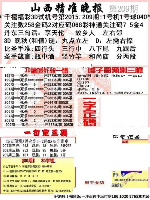 3d209期山西精准晚报-晚版