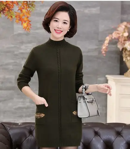 yan中年女装时尚中长款针织衫连衣裙40-50岁新款妈妈装秋装长袖上