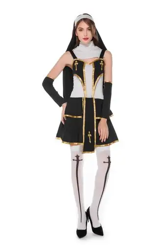 神父修女服 男女情侣长袍 化妆舞会女服饰 万圣节服装 成人采购价格