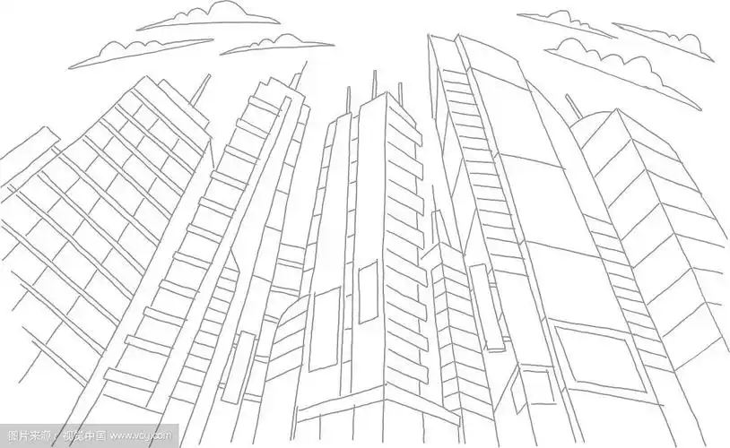大城市的摩天大楼勾勒出建筑物的灰色线条