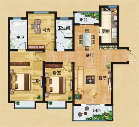 [拉菲国际]b5户型三室两厅两卫户型解析