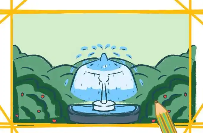 鱼嘴喷泉简笔画