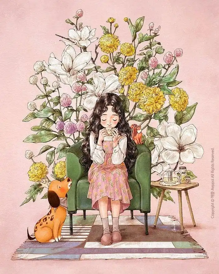 aeppol|森系女孩水彩插画