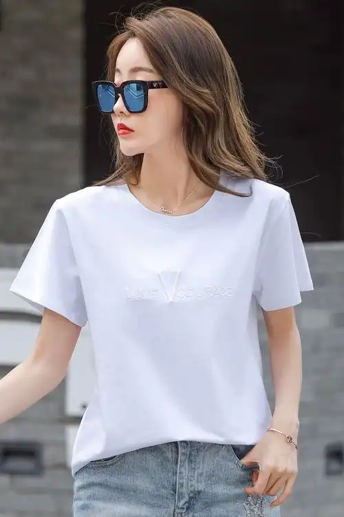 t恤潮牌潮流夏天宽松夏季 女士上衣服体恤t 纯棉装 女生短袖 - 女装