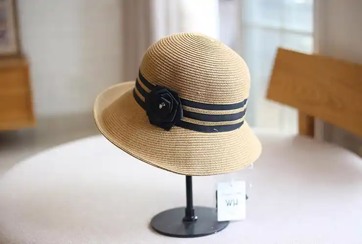 法国轻奢帽子女春夏草帽时尚卷边防晒出游盆帽花朵渔夫帽宽檐休闲圆顶