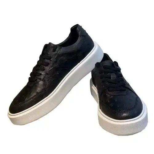 士潮流百搭真鸵鸟皮休闲鞋2022新款鸵鸟皮板鞋时尚系带黑色鞋