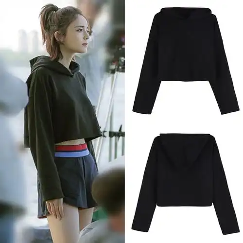 归还世界给你古力娜扎沈忆恩同款衣服高腰连帽短款卫衣女短裤套装