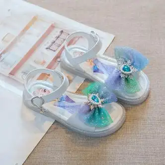 uckr女童公主鞋20夏季新款儿童百搭水晶鞋软底蝴蝶结凉鞋宝宝鞋蓝色23