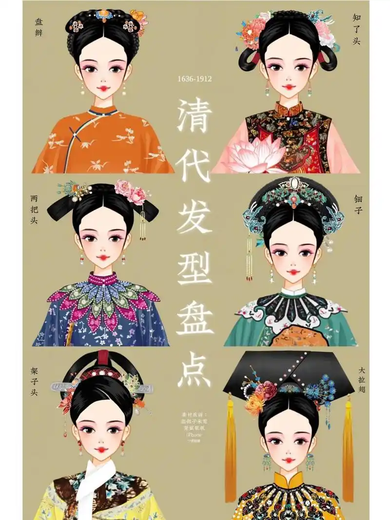 清代发型盘点 盘辫 → 知了头 → 两把头 → 钿