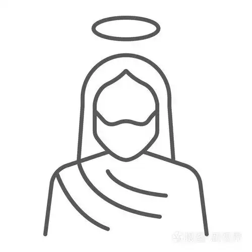 插画 耶稣细线图标, 基督教和上帝, 基督的标志, 矢量图形, 在白色