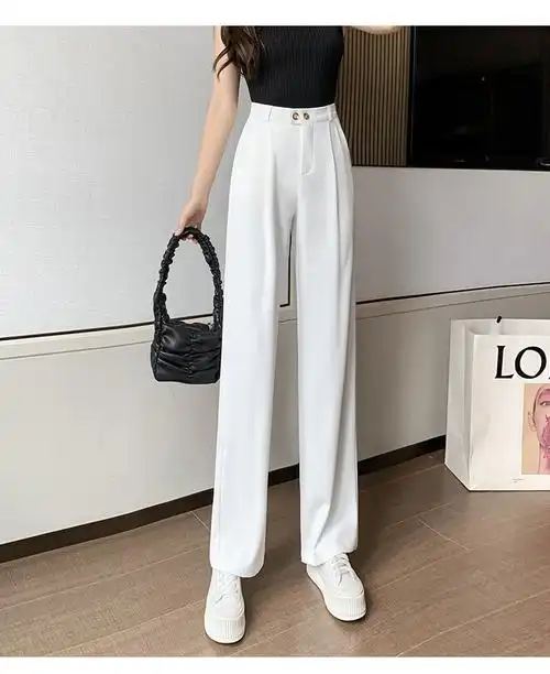 冰丝女裤夏季薄款直筒宽松阔腿裤女高腰垂感拖地休闲质感西装裤子