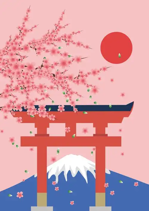 日式日本富士山樱花神社