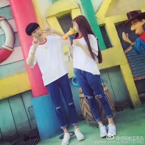 快手红人抱走萝莉杨清柠王乐乐同款情侣装t恤闺蜜可爱刺绣短袖