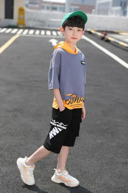 熊迪明8岁男童夏装短袖套装中大童10洋气&半袖男孩12帅气小学生两件套