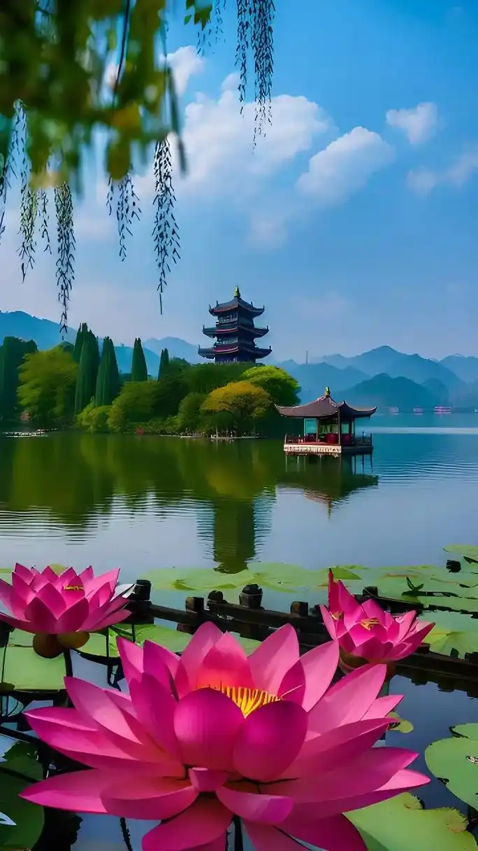 西湖美景.接天莲叶无穷碧,映日荷花别样红!荷花是西湖的浪漫… - 抖音