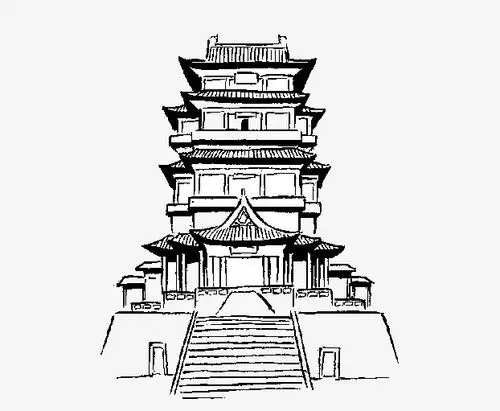 国潮金线地标建筑南昌滕王阁矢量素材