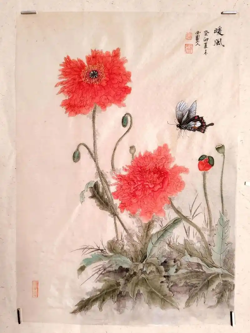 蝶恋花.#原创作品 #国画 #工笔花鸟 #书法 - 抖音