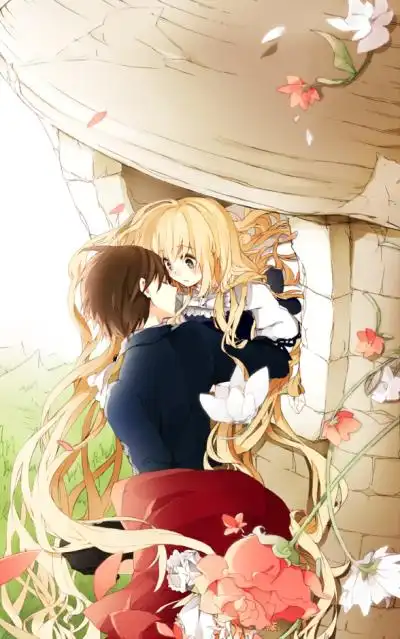 长发公主,好美的抱抱,温馨动人,色泽温暖,手绘动漫插画