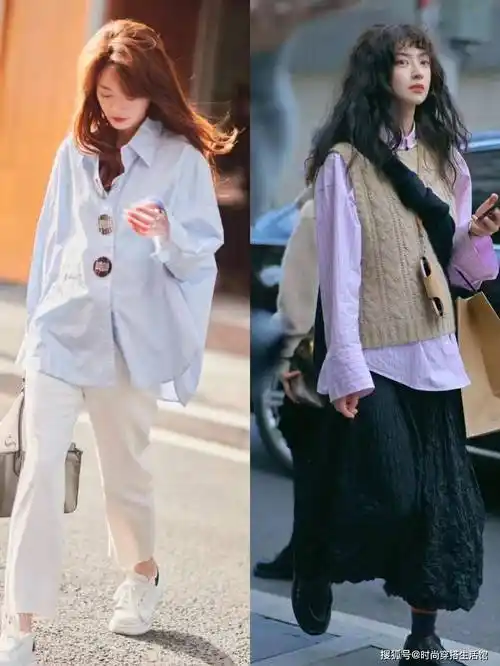 喜欢文艺风的女孩子,可以多尝试这种衬衫 马甲的搭配.