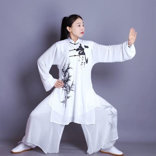 太极服彩绘竹子中长款男女太极拳比赛服演出服练功表演服飘逸新款