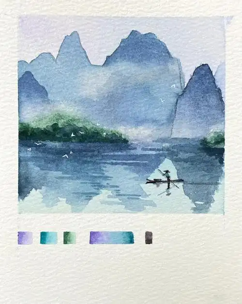 水彩风景入门淡雅清新的秀美山水图文教程