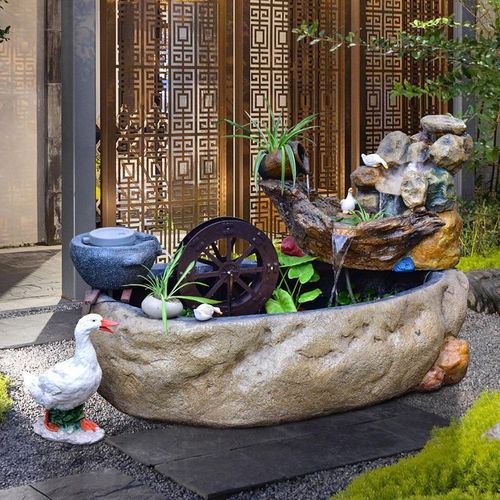 庭院假山鱼池流水循环鱼缸落地摆件户外招财风水喷泉装饰乔迁礼物