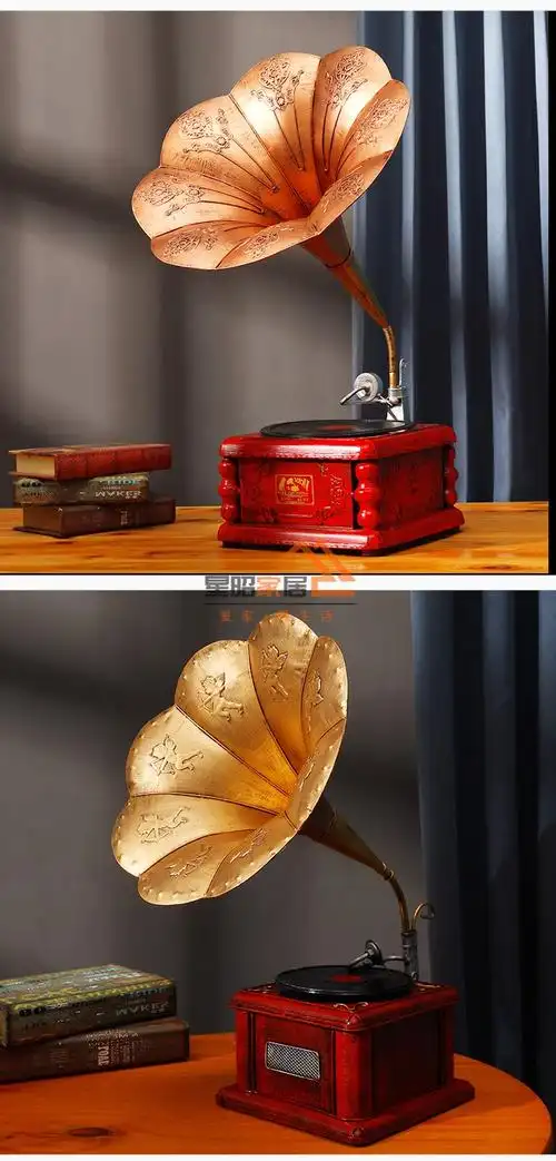 怀旧复古摆件复古留声机摆件欧式民国装饰品物件客厅酒柜道具美式唱片