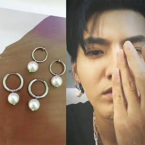 潮流合伙人kris吴亦凡同款珍珠耳环耳钉女嘻哈百搭潮男圆珍珠项链