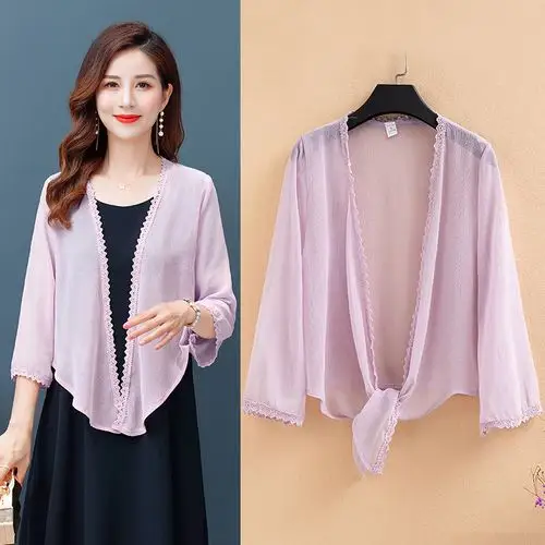 2020夏季新款蕾丝花边雪纺披肩外搭超薄透气防晒衫空调衫