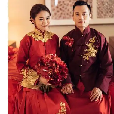 2017新款安以轩男款秀禾服新娘中式结婚礼服嫁衣明星同款龙凤褂夏图片