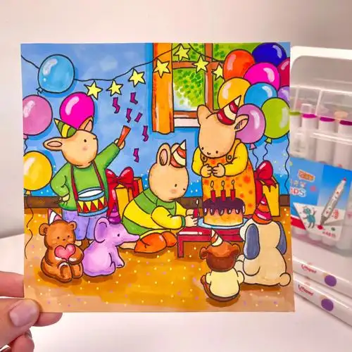 小兔汤姆生日贺卡手绘过程图