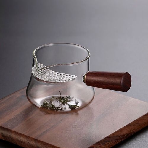 加厚耐热玻璃木把公道杯茶漏一体侧木把带过滤茶海分茶器泡茶杯子