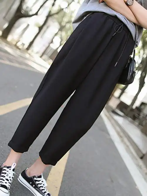 黑色哈伦裤女春夏新款宽松显瘦高腰腰九分萝卜裤百搭小脚休闲裤