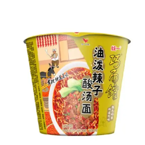 统一 巧面馆方便面油泼辣子酸汤面 116g*12桶整箱新老包装随机发货