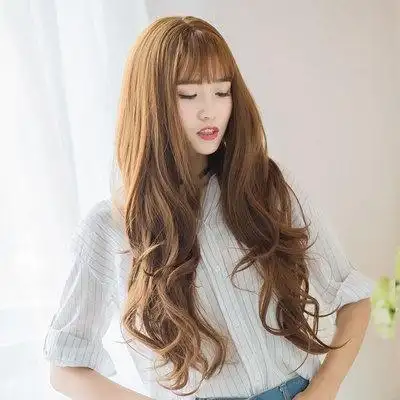 假发梨花微卷波浪发套空气刘海蓬松逼真化纤供应卷发片