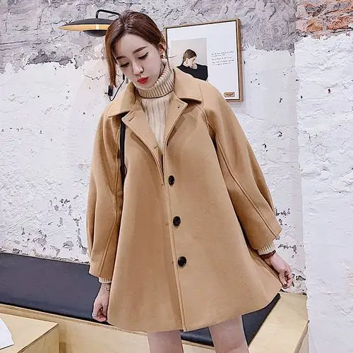 春季外套大衣宽松中长小个子毛呢学生潮