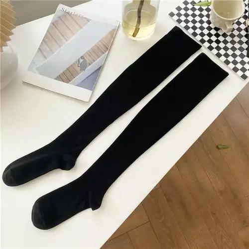 中筒袜子女外穿分段压力显黑色中筒袜女袜子潮春秋款大腿袜堆堆袜中筒