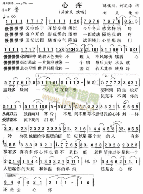 (网络)二字歌谱心疼是小编免费分享的一首旋律优美的二字歌谱简谱