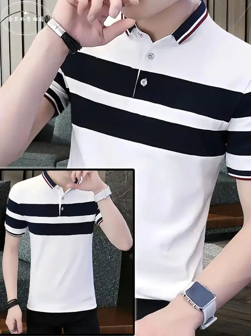 男士短袖条纹polo衫