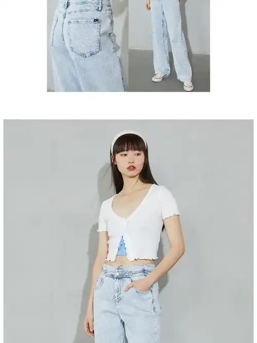 only2022春季新款云朵棉面料高腰阔腿宽松牛仔裤女122132048j32210洗