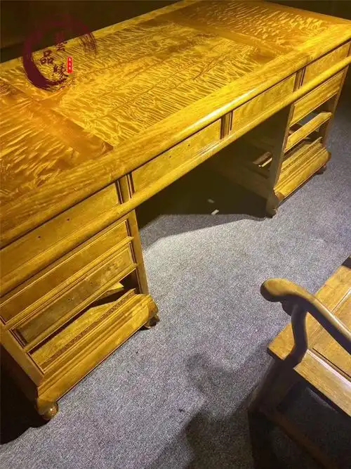 知古匠心非国标红木金丝楠学名楠木办公桌满水波纹古典书桌小叶桢楠