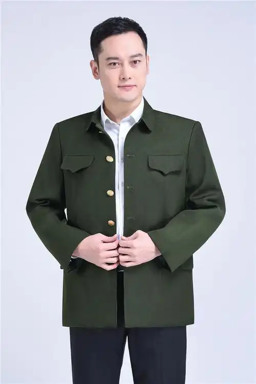 中山装外套军便装上衣中老年翻领爸爸装中式服装老人中山服爷爷装 军