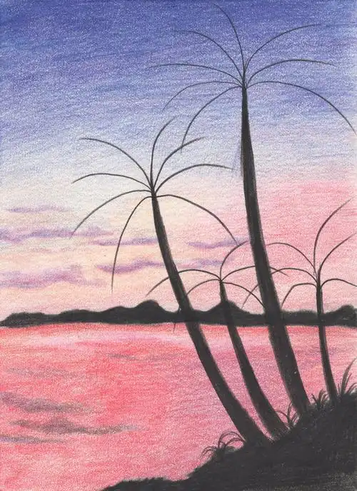 原创彩铅小插画夏日海滩06