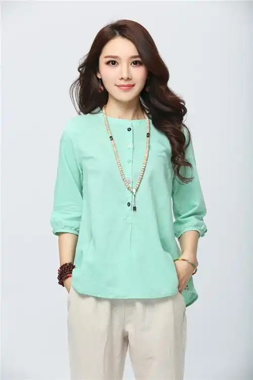 凯依莉夏季女士休闲亚麻女装麻布衣服麻料衬衣棉麻短袖上衣宽松大码