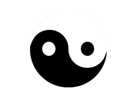 展开全部 两个圆,一个黑一个白,加蒙版挡住一部分