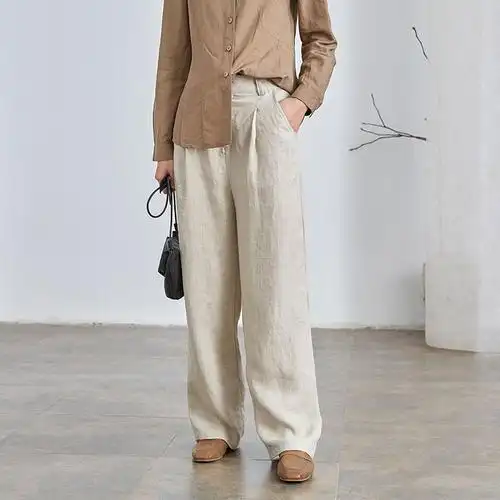 qtu原创设计女装全亚麻原麻色直筒裤女春秋宽松显瘦百搭裤子k2803
