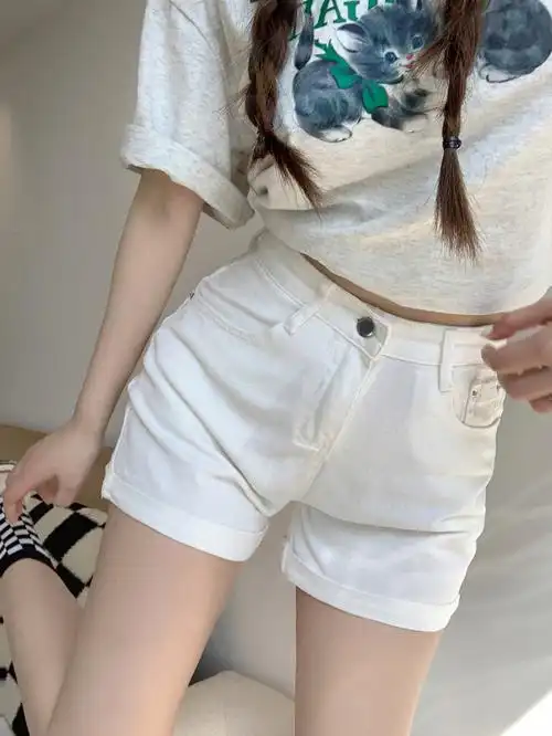 实拍实价 牛仔短裤高弹力a字高腰紧身显瘦网红热裤短款 - 17网