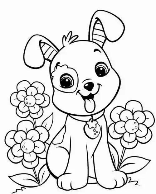 15张戴着蝴蝶结的小狗和妈妈一起玩耍的小狗卡通涂色图片|玩具|简笔画